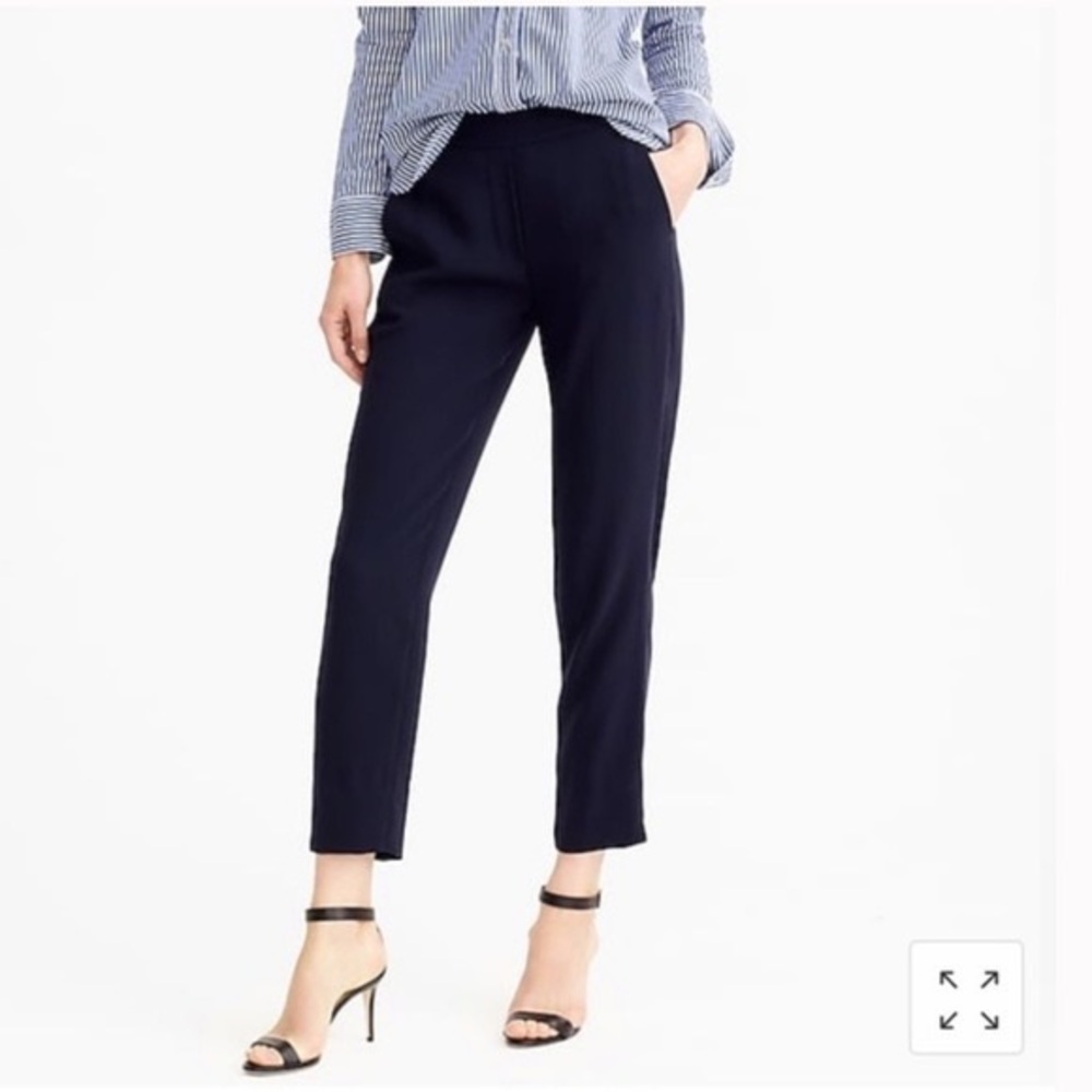 J. Crew Navy Crepe easy waist flat front with slit hems pants size 0